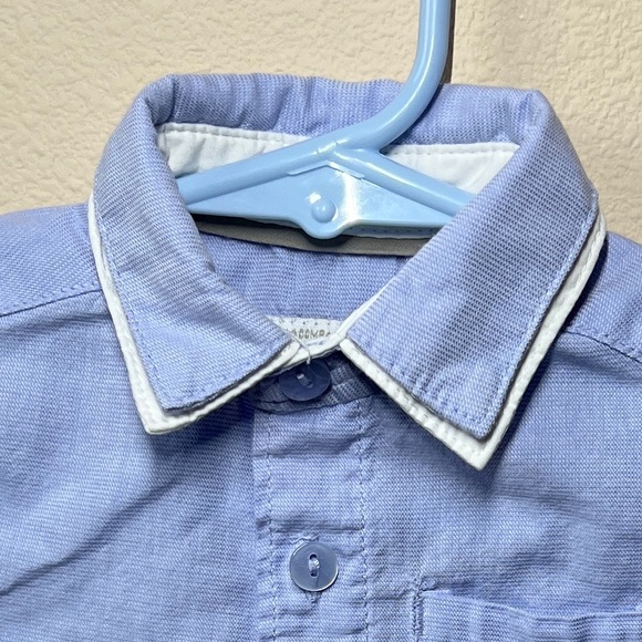 La Compagnie Des Petits Baby Boy Blue Button Up Shirt Double Collar Size 6 Mos - Picture 7 of 11